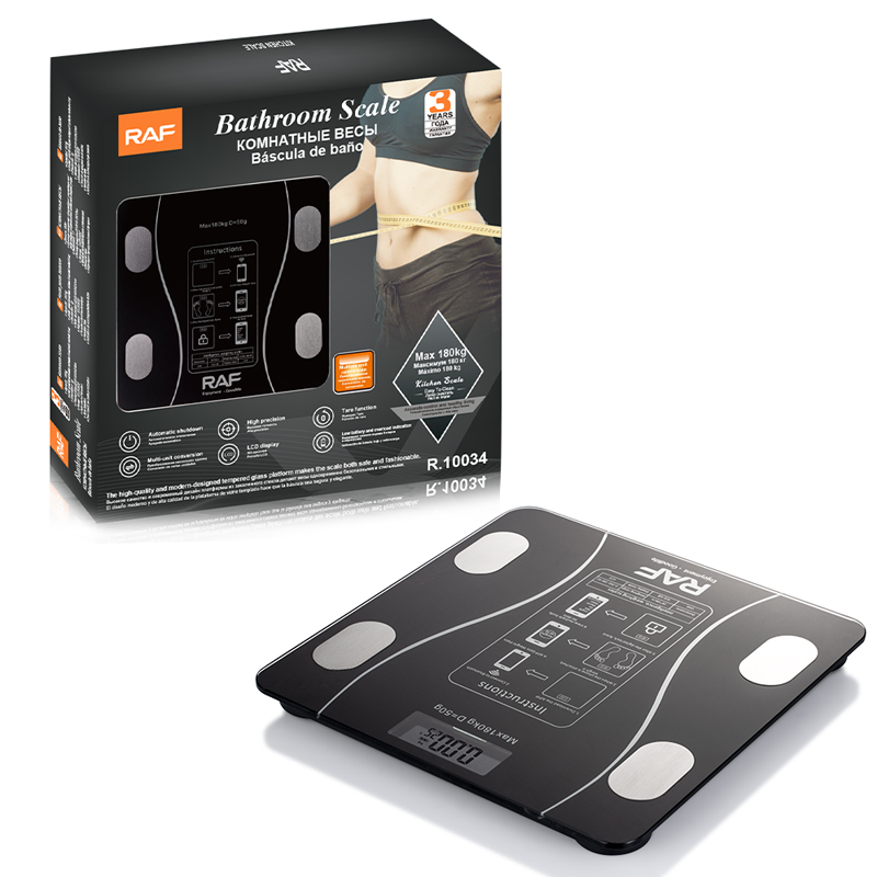 RAF R.10034 — Electronic Bathroom Scale, Maximum Capacity 180 kg, Glass Platform, Accurate Measurement.